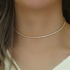 NEW 14K GOLD DIAMOND CHOKER TENNIS CHAIN NECKLACE, NICE NECKLACE, CUTE NECKLACE